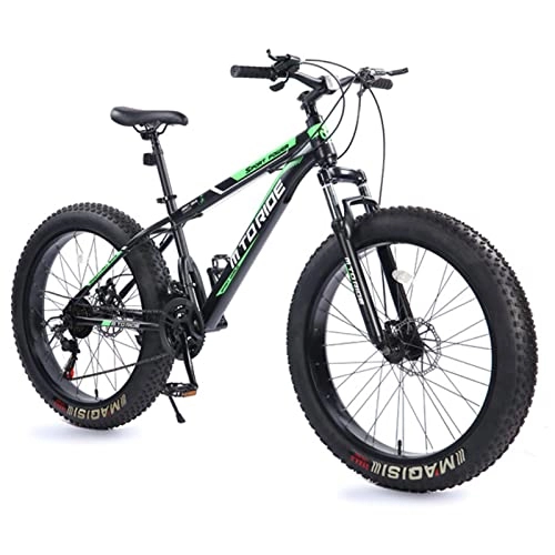 Bicicletas de montaña : AZXV 26 Pulgadas de Grasa neumático Bicicleta de montaña suspensión Completa Acero Altamente Carbono para Adultos Bicicletas, 21 velocidades mecánicas Dual Dual DISP-Fren Black Green