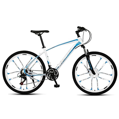 Bicicletas de montaña : AZXV Bicicleta de montaña Adulta Suspensión Completa Dual Disc Frenos Bicicleta de montaña Ruedas de 26 Pulgadas, transmisión de 21 / 24 / 27 velocidades, Frenos de Disco r White blue-27