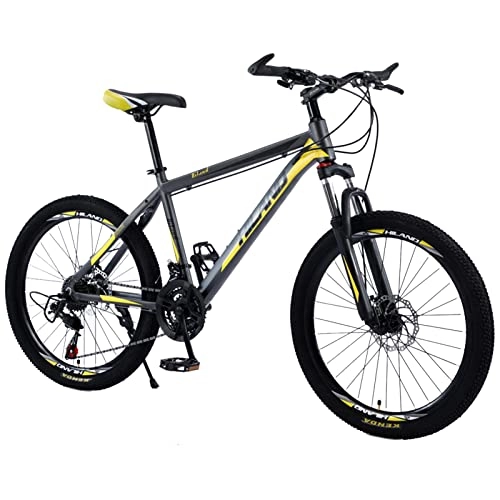 Bicicletas de montaña : AZXV Bicicleta de montaña Bicicleta de Acero Altos de Carbono MTB Bicicleta, suspensión Completa Freno de Disco de Doble Horquilla Delantero, 21 velocidades, Ruedas de 26 Gray Yellow