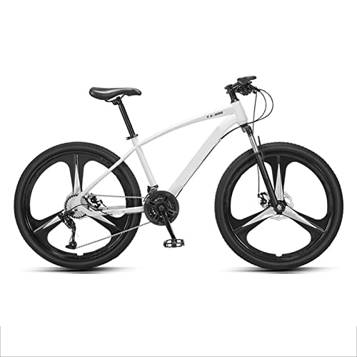 Bicicletas de montaña : AZXV Bicicleta de montaña para Hombre, 30 velocidades de Bloqueo de Bloqueo Completo de Acero Altamente Carbono MTB Bicicleta, Ruedas de 26 Pulgadas, para jóvenes, niños, White-24