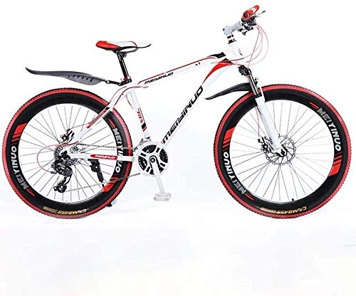 Bicicletas de montaña : Baozge 26 en Mountain Bike de 24 velocidades para adultos ligeros de aleación de aluminio Full Frame rueda suspensión delantera hombres bicicleta freno de disco azul 1-rojo 2