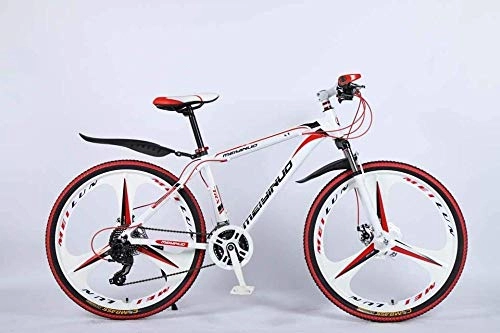 Bicicletas de montaña : Baozge 26 en Mountain Bike de 24 velocidades para adultos ligeros de aleación de aluminio Full Frame rueda suspensión delantera hombres bicicleta freno de disco azul 1-rojo 3
