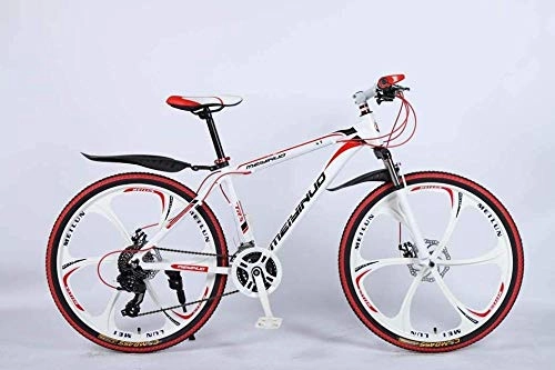 Bicicletas de montaña : baozge Bicicleta de montaña de 26 pulgadas, de 21 velocidades, para adultos, ligera, de aleación de aluminio, con marco completo, suspensión delantera, para hombre, con freno de disco azul, D-D _ rojo