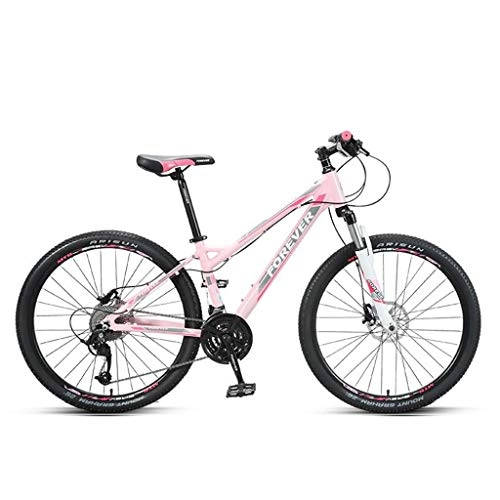 Bicicletas de montaña : Bicicleta de Montaa, BTT, Bicicleta de montaña, bicicletas de aluminio ligero de aleacin, doble disco de freno y suspensin delantera, de 26 pulgadas de ruedas, velocidad 27 MTB Bike ( Color : Pink )
