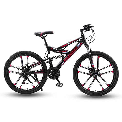 Bicicletas de montaña : Bicicleta de montaña, 21 Bicicleta De Montaña De Velocidad, 26 Pulgadas Ruedas Bicicleta Suspensión Tenedor Bicicleta De Viaje Cómoda Y Suave Sillín Doble Disco Freno De Freno Bicicleta(Color:rojo)