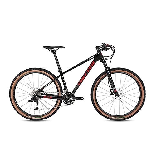 Bicicletas de montaña : Bicicleta De Montaña, 30 Velocidades Bicicleta De Montaña Fibra Carbono, Neumáticos 2.25 Extra Anchos, Bicicleta MTB Completa Cola Dura 27.5 / 29''para Adultos Black Red-27.5x17inch
