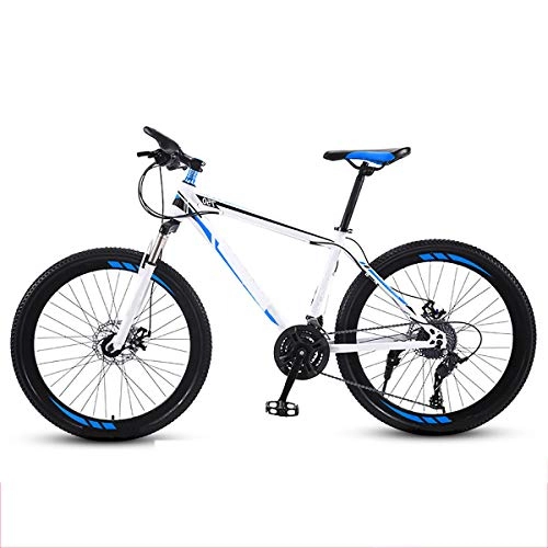 Bicicletas de montaña : Bicicleta De Montaña, Bicicleta De 24 Pulgadas Con Alta Resistencia Marco De Acero De Carbono, Bicicleta Con Frenos De Disco Duales Y 21 / 24 / 27 Variables Amortiguadores Velocidad, White blue, 21