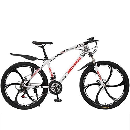 Bicicletas de montaña : Bicicleta de Montaña, Bicicletas de montaña de acero al carbono de 26" Barranco de bicicletas con suspensión de doble disco de freno delantero, 21 / 24 / 27 velocidades ( Color : White , Size : 21 Speed )