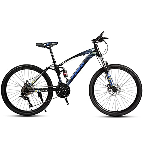 Bicicletas de montaña : Bicicleta de montaña, Bicicletas De Montaña Juveniles Adultos, Bicicletas De 24 / 26 Pulgadas Para Deportes Al Aire Libre Bicicleta De Casilla De Viaje De Doble Amortiguad(Size:24 inches , Color:Azul)