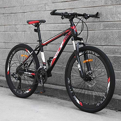 Bicicletas de montaña : Bicicleta de montaña con llantas de aleacin de aluminio, bicicleta de MTB rgida con marco de acero de alto carbono con doble freno de disco, horquilla delantera amortiguadora, B, 24 inch 21 speed