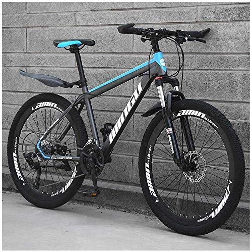 Bicicletas de montaña : Bicicleta de montaña de 24 Pulgadas, Doble Freno de Disco Cuadro de la Bicicleta con Asiento Ajustable, Bicicletas de montaña de los Hombres de 21 / 24 / 27 / 30 Velocidad (Color : Blue, Size : 27 Speed)