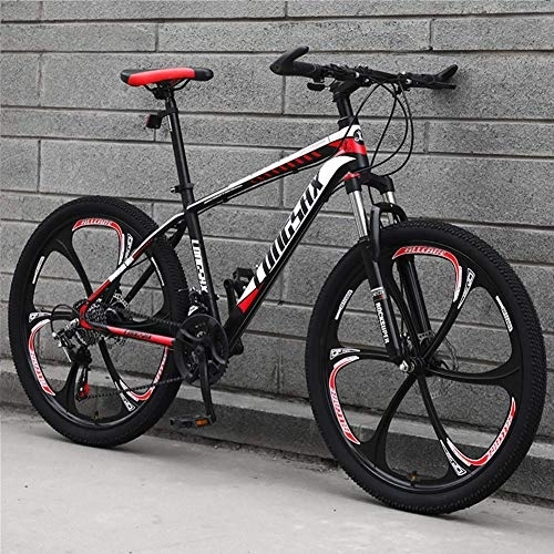 Bicicletas de montaña : Bicicleta de montaña de 24 velocidades Ruedas de 24 / 26 Pulgadas Marco de Acero al Carbono Bicicleta de Carretera Horquilla de suspensión hidráulica, Rojo, 26 Pulgadas