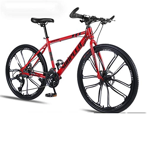 Bicicletas de montaña : Bicicleta de montaña de 26 Pulgadas de 21 velocidades: Frenos de Disco Doble para Estudiantes Adultos Off-Road-Ten Blade Wheels-Bicycle Red-30 Velocidad