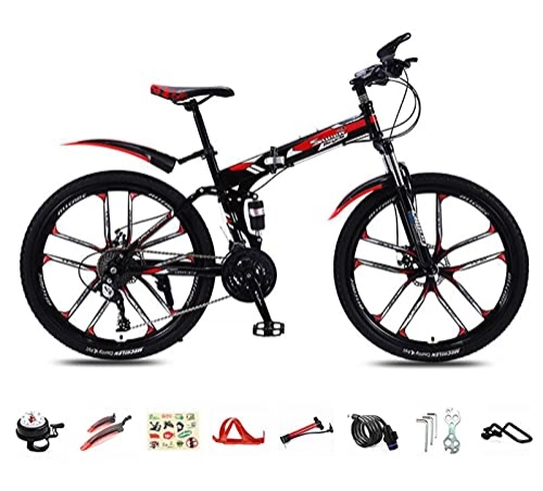 Bicicletas de montaña : Bicicleta De Montaña De Acero De Alto Carbono Suspensión Doble Completa 26 Pulgadas Cambio Shimano ，27 / 30 Velocidades, Freno De Disco, Fully MTB para Adultos, Hombre red-30 Speed