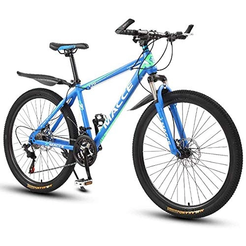 Bicicletas de montaña : Bicicleta De Montaña De Bicicleta De Montaña, 26 Pulgadas De Damas / para Hombre MTB Bicicletas De Acero Al Carbono Ligero 21 / 24 / 27 / 30 Velocidades De Suspensión Delantera, Azul, 21speed
