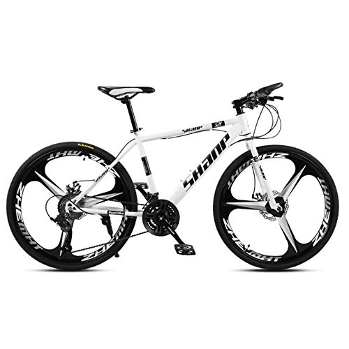 Bicicletas de montaña : Bicicleta de montaña de Tres Cuchillas Rueda 26 Pulgadas 30 Velocidad Doble Disco Freno VTT BMX Bicicleta Ciudad Campo a través Bicicleta de MTB de Velocidad Variable para Adultos, White