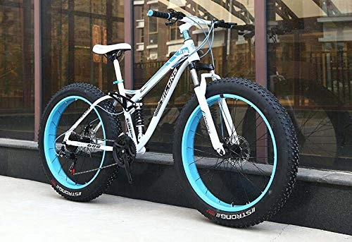 Bicicletas de montaña : Bicicleta de montaña Fat Tire para adultos, cuadro de acero con alto contenido de carbono, cuadro de suspensin doble rgido, freno de doble disco, neumtico de 4.0 pulgadas, E, 24 inch 24 speed