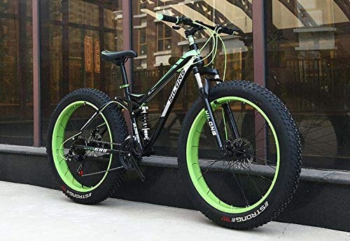 Bicicletas de montaña : Bicicleta de montaña Fat Tire para adultos, cuadro de acero con alto contenido de carbono, cuadro de suspensión doble rígido, freno de doble disco, neumático de 4.0 pulgadas, C, 26 inch 27 speed