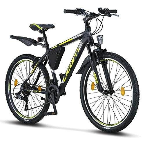 Bicicletas de montaña : Bicicleta de montaña Licorne Bike Effect de 26 pulgadas, adecuada a partir de 150 cm, cambio Shimano de 21 velocidades, suspensión de horquilla, bicicleta para niños y hombre