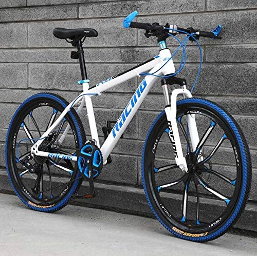 Bicicletas de montaña : Bicicleta de montaña para adultos, hombres y mujeres, Bicicleta de MTB con cuadro de acero de alto carbono con freno de doble disco, Ruedas de aleacin de aluminio, Multicolor, E, 26 inch 27 speed