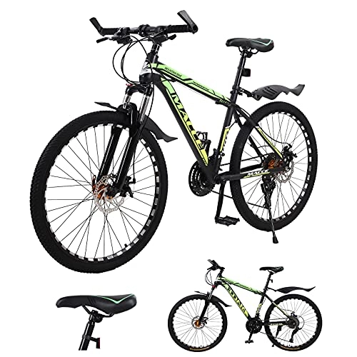 Bicicletas de montaña : Bicicleta de montaña para adultos, ruedas de radios de 26 pulgadas, bicicletas de montaña de 27 velocidades (green, yellow)