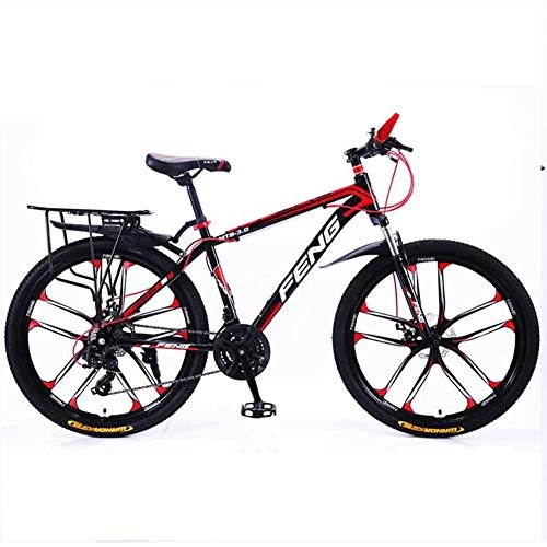 Bicicletas de montaña : Bicicleta De Montaña para Exteriores De Acero con Alto Contenido De Carbono, Adultos MTB, Bicicleta para Hombres Y Mujeres, Frenos De Disco Doble con Amortiguador Delantero, Black Red, 24inch 27speed