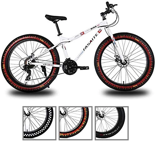 Bicicletas de montaña : Bicicleta de Montaña para Hombre Fat Tire de 26 Pulgadas, Bicicleta de Velocidad MTB con Ruedas de Acero con Alto Contenido de Carbono, Bicicleta de Montaña para Exteriores de 27 Velocidades , B-White