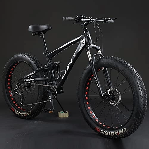 Bicicletas de montaña : Bicicleta de montaña Qian Fat Bike de 26 pulgadas, con suspensión completa, con neumáticos grandes, color negro