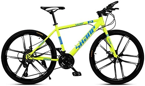 Bicicletas de montaña : Bicicleta de montaña ZWR de 24 / 26 pulgadas, ligera de 21 / 24 / 27 / 30 compartimentos, marco de metal, doble freno de disco (color: amarillo, tamaño: 24 pulgadas 30 velocidades)