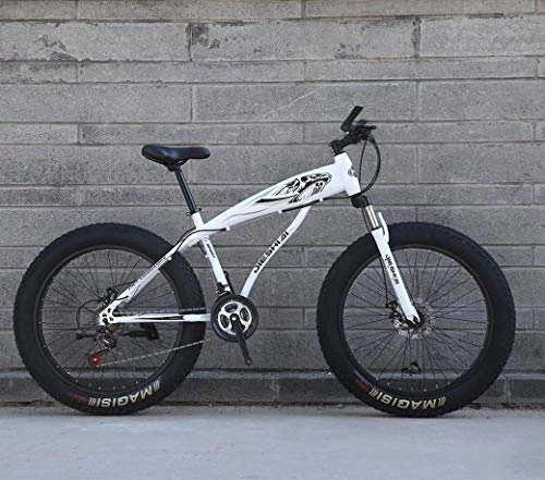 Bicicletas de montaña : Bicicleta de nieve, bicicleta de montaña con ruedas grandes de 26 " / 24", freno de doble disco de 7 velocidades, horquilla delantera resistente a los golpes, bicicleta de playa todoterreno para exter