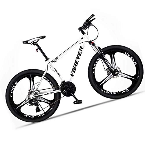 Bicicletas de montaña : Bicicleta montaña Adulto Hombre de Acero de Alto Carbono Velocidad Bici Descenso MTB con suspensión Delante y Freno de Disco mecánico, Blanco, 21 Speed 26 Inch