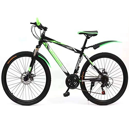 Bicicletas de montaña : Bicicletas De Montaña, 21 Velocidad Doble Freno De Disco De La Bicicleta, Alta De Acero Al Carbono, Delantera + Trasera Mudgard, 22Inch, Black Green