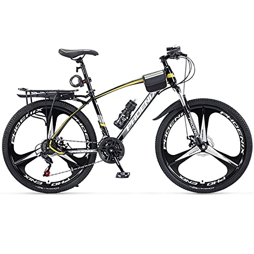 Bicicletas de montaña : Bicicletas de Montaña Bicicleta de montaña con horquilla de suspensión de 27 velocidades, Bicicleta de montaña de doble disco de 26 pulgadas, Cuadro de aleación de aluminio Bicicle(Color:Amarillo negro)
