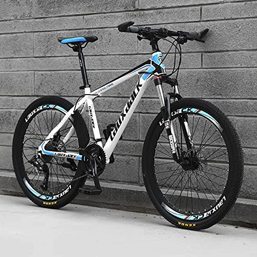 Bicicletas de montaña : Bicicletas de Montaña Bicicleta de montaña de 26 pulgadas para adultos y jóvenes, Bicicleta de montaña con suspensión y doble freno de disco de 27 velocidades, Bicicletas de carreter(Color:blanco azul)
