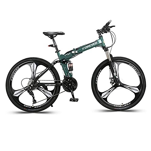 Bicicletas de montaña : Bicicletas de Montaña Bicicleta de montaña de 26 pulgadas para hombres mujeres, Bicicletas de montaña de doble suspensión de 27 velocidades, Bicicleta de montaña con cuadro de acero al carb(Color:Verde)