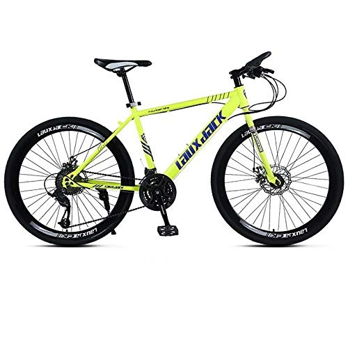 Bicicletas de montaña : Bicicletas de montaña para adultos Bicicletas de carrera de fondo Bicicletas para hombres y mujeres Bicicletas de 26 pulgadas y 21 velocidades Sistema de frenos de doble disco Amarillo de una rueda@T