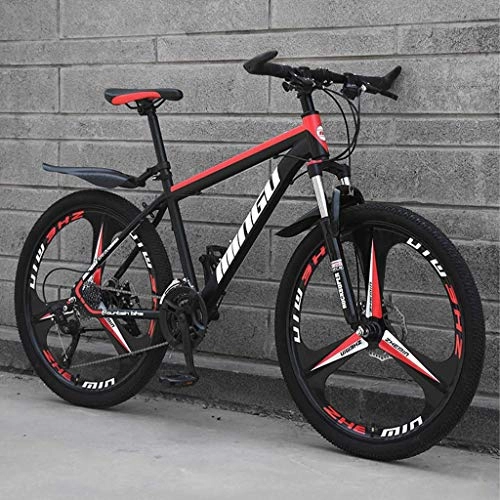 Bicicletas de montaña : Bicicletas De Montaña para Hombre De 26 Pulgadas, Bicicleta De Montaña Rígida De Acero con Alto Contenido De Carbono, con Asiento Ajustable con, Black Red 3 Spoke, 24 Speed
