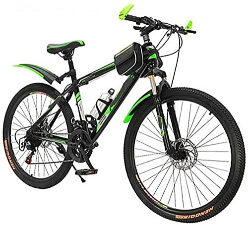 Bicicletas de montaña : Bicicletas de montaña para hombres y mujeres, ruedas de 20, 24 y 26 pulgadas, engranajes de 21-27 velocidades, marco de acero de alto carbono, doble suspensión, azul, verde y rojo (color: verde, tamañ