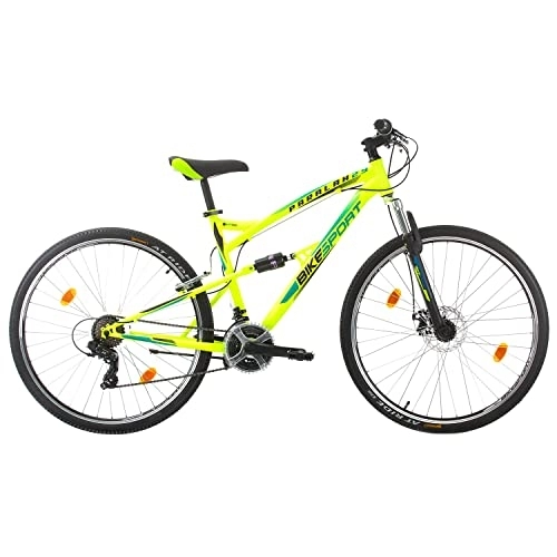 Bicicletas de montaña : Bikesport PARALLAX 29 Pulgadas Bicicleta de Montaña Doble Suspensión Hombre, Shimano 21 Velocidades (Neón Verde)