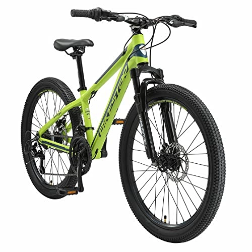 Bicicletas de montaña : BIKESTAR Bicicleta de montaña Juvenil de Aluminio 24 Pulgadas de 10 a 13 años | Bici niños Cambio Shimano de 21 velocidades, Freno de Disco, Horquilla de suspensión | Verde