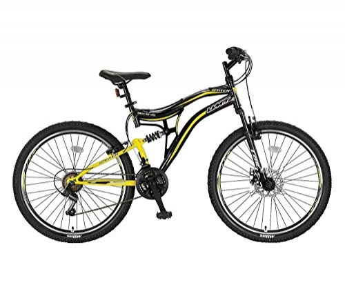 Bicicletas de montaña : breluxx 2019 Stitch Sport 2D - Bicicleta de montaña con suspensin Completa (66 cm, Frenos de Disco, 21 Marchas Shimano, Incluye Guardabarros y reflectores), Color Amarillo