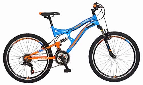 Bicicletas de montaña : breluxx Goblin Sport - Bicicleta de montaña infantil (suspensión completa, 24 pulgadas, 18 velocidades, Shimano), color azul