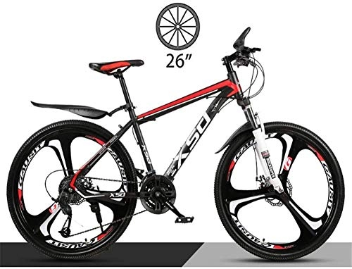 Bicicletas de montaña : BUK Bicicleta Montaña Adulto, Bicicleta de Trekking Bicicleta de Acero al Carbono Suspensión de Horquilla de Bicicleta Ruedas aluminio-26 Pulgadas / 27 velocidades_Rojo