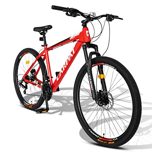 Bicicletas de montaña : Carpat Sport Bicicleta de montaña de aluminio de 29 pulgadas, cambio de 21 velocidades, freno de disco, para adultos, color rojo y blanco