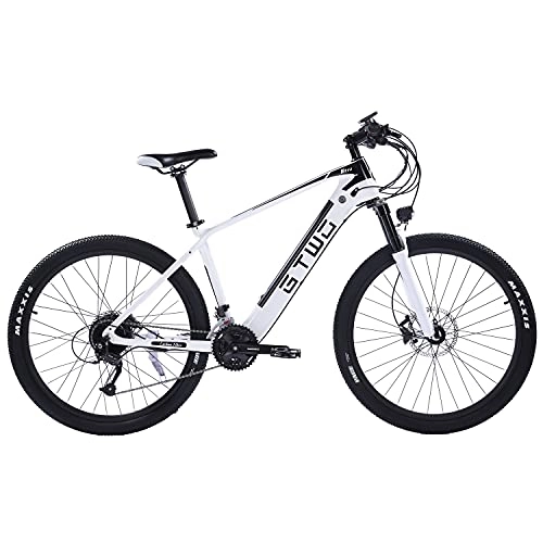 Bicicletas de montaña : CF275 Adulto Ebike 27.5 Pulgadas 27 Velocidad Bicicleta de montaña Peso Ligero Marco de Fibra de Carbono Suspensión de Aire Horquilla Delantera (Blanco Negro)