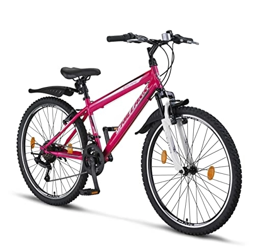 Bicicletas de montaña : Chillaxx Bike Escape - Bicicleta de montaña prémium en bicicleta de 24 y 26 pulgadas para niñas, jóvenes, hombres y mujeres, cambio de 21 velocidades (26 pulgadas, freno en V rosa y blanco)