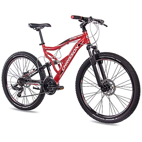 Bicicletas de montaña : CHRISSON '26 Pulgadas Aluminio MTB Mountain Bike Bicicleta emoter Fully Unisex con 21 g Shimano TX55 2 x Disk Rojo Negro Mate
