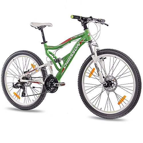 Bicicletas de montaña : CHRISSON '26pulgadas aluminio MTB Mountain Bike Bicicleta emoter Fully Unisex con 21g Shimano TX552x Disk verde blanco mate