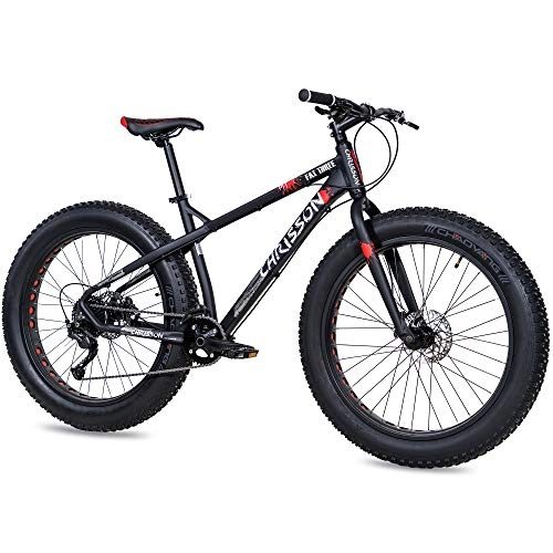 Bicicletas de montaña : CHRISSON Bicicleta de montaña Fat Three de 26 pulgadas, color negro y rojo, Hardtail Fat Tyre Mountain Bike, bicicleta con neumáticos 4.0 grasos y 9 velocidades Shimano Alivio