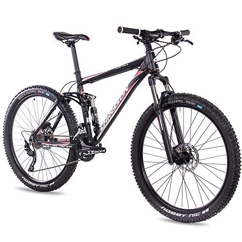 Bicicletas de montaña : CHRISSON Fully Hitter FSF - Bicicleta de montaña (27, 5 pulgadas, suspensin completa, con cambio Shimano Deore de 30 velocidades, horquilla Rock Shox), color negro y rojo